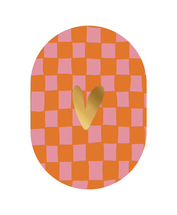 Label2X Kaarten Kaart ovaal grid oranje hart Kaart ovaal grid oranje hart woonaccessoires homedecoratie