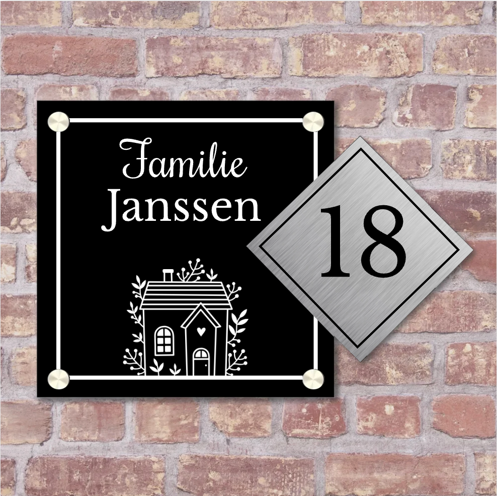 Label2X Naambordje rechthoek Naambordje voordeur luxe vierkant klassiek Naambordje voordeur luxe vierkant klassiek woonaccessoires homedecoratie