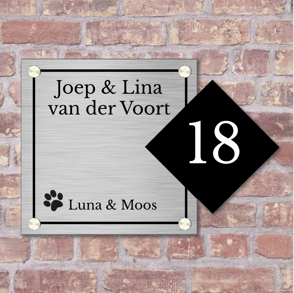 Label2X Naambordje rechthoek Naambordje voordeur luxe vierkant Naambordje voordeur luxe vierkant woonaccessoires homedecoratie