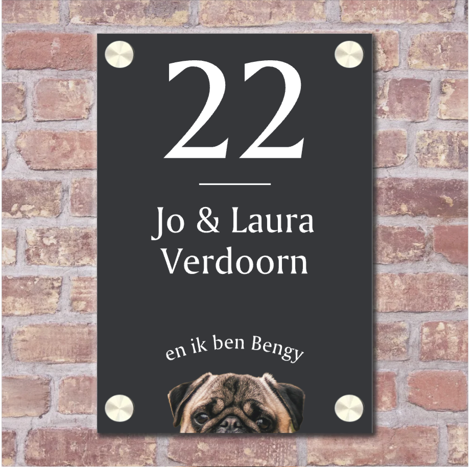 Label2X Naambordje rechthoek Naambordje voordeur rechthoek staand met foto hond Naambordje voordeur rechthoek staand met foto hond woonaccessoires homedecoratie