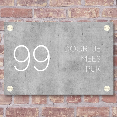 Label2X Naambordje rechthoek Naambordje voordeur rechthoek strak betonlook wit woonaccessoires homedecoratie