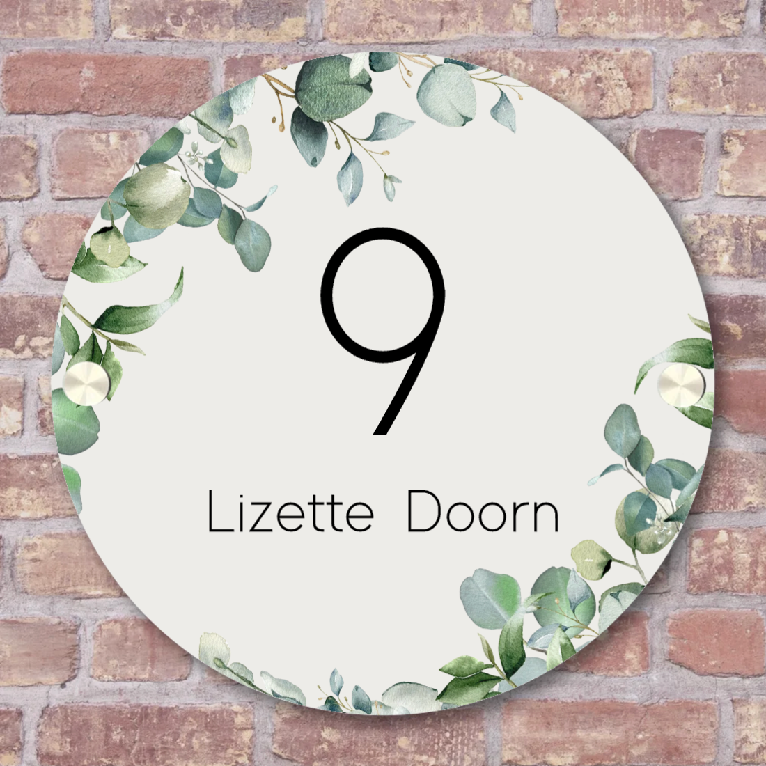 Label2X Naambordje rond Naambordje voordeur rond eucalyptus woonaccessoires homedecoratie