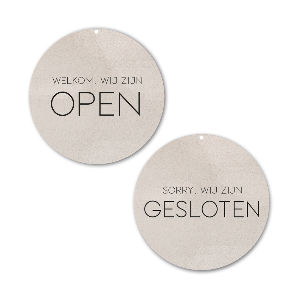 Open en gesloten bordje texture beige – Label2X B.V.